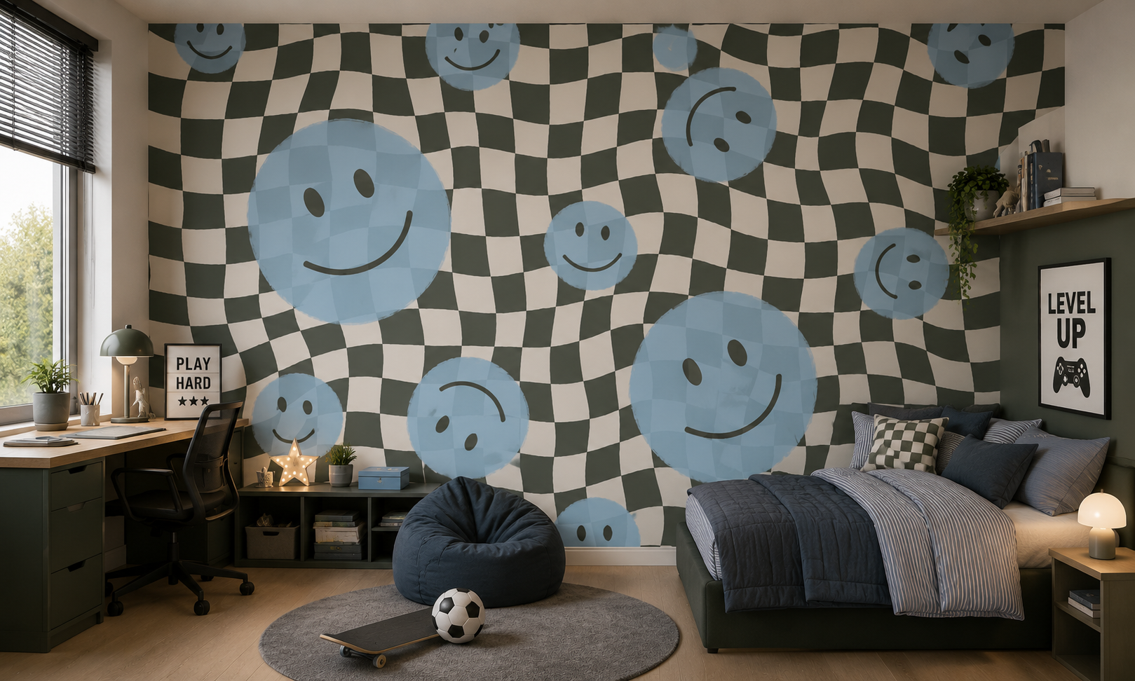 Smiley behang voor de kinderkamer en tienerkamer 