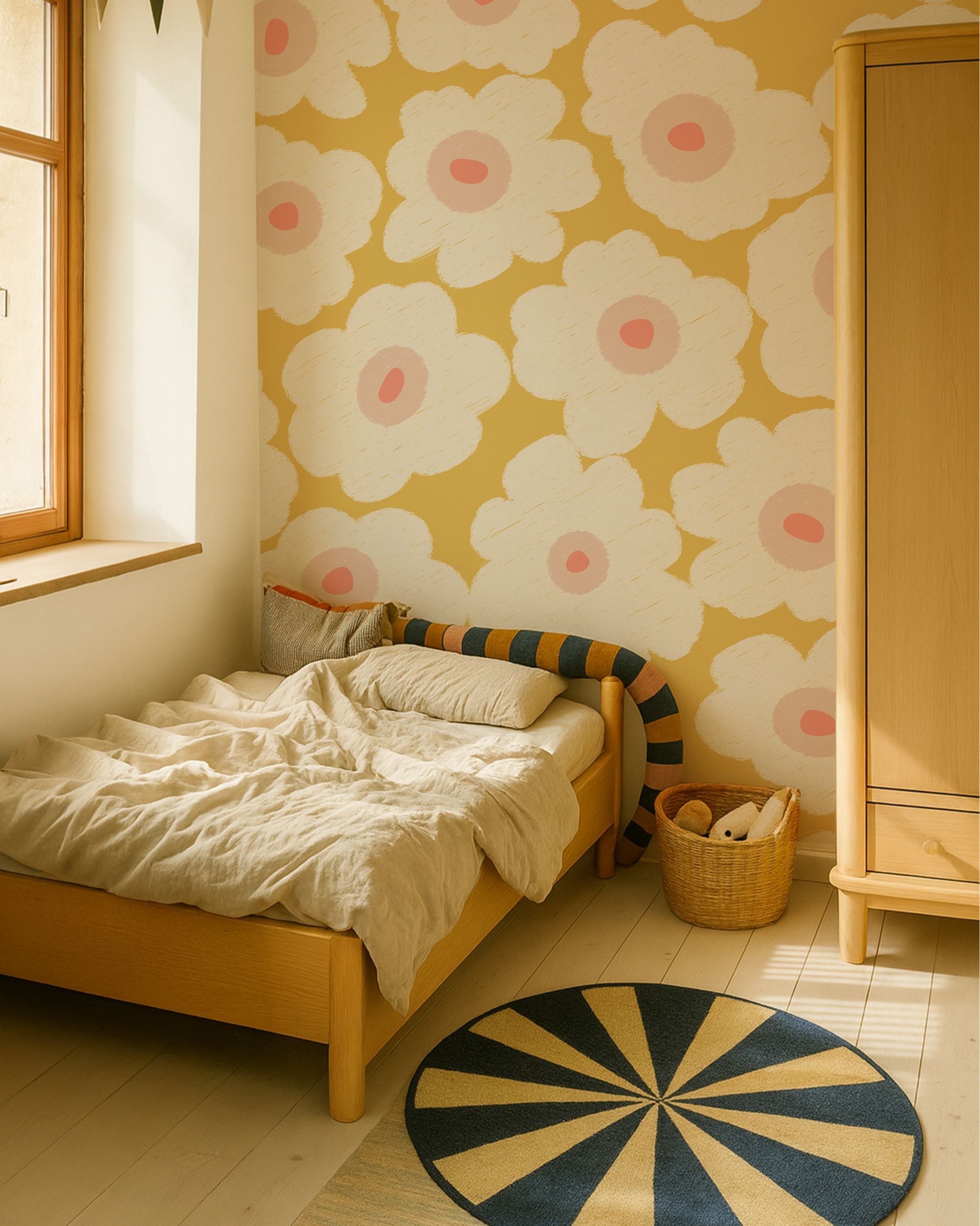 Bloemen behang oor meisjeskamer bloemen fotobehang kinderkamer geel