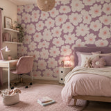 Bloemen behang oor meisjeskamer bloemen fotobehang kinderkamer mauve