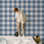 Blokken behang stoere kinderkamer jongenskamer tienerkamer donkerblauw