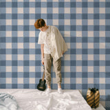 Blokken behang stoere kinderkamer jongenskamer tienerkamer donkerblauw