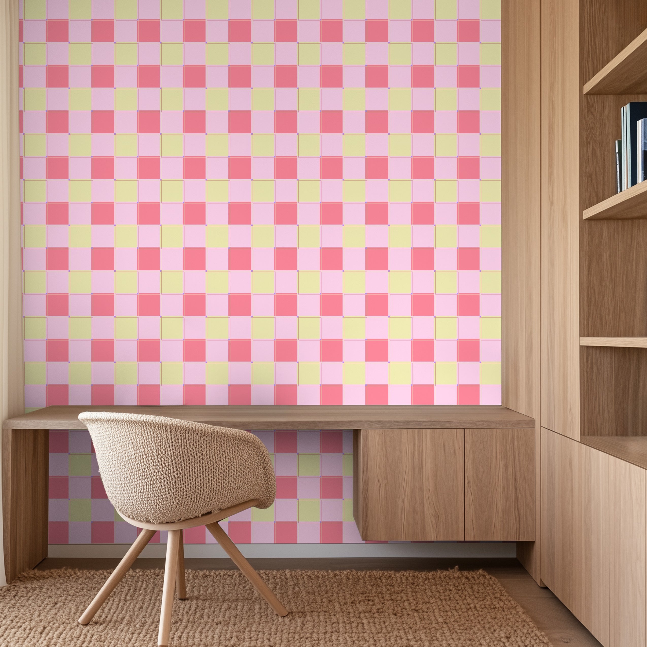 Blokken behang kinderkamer meisjeskamer roze geel tienerkamer