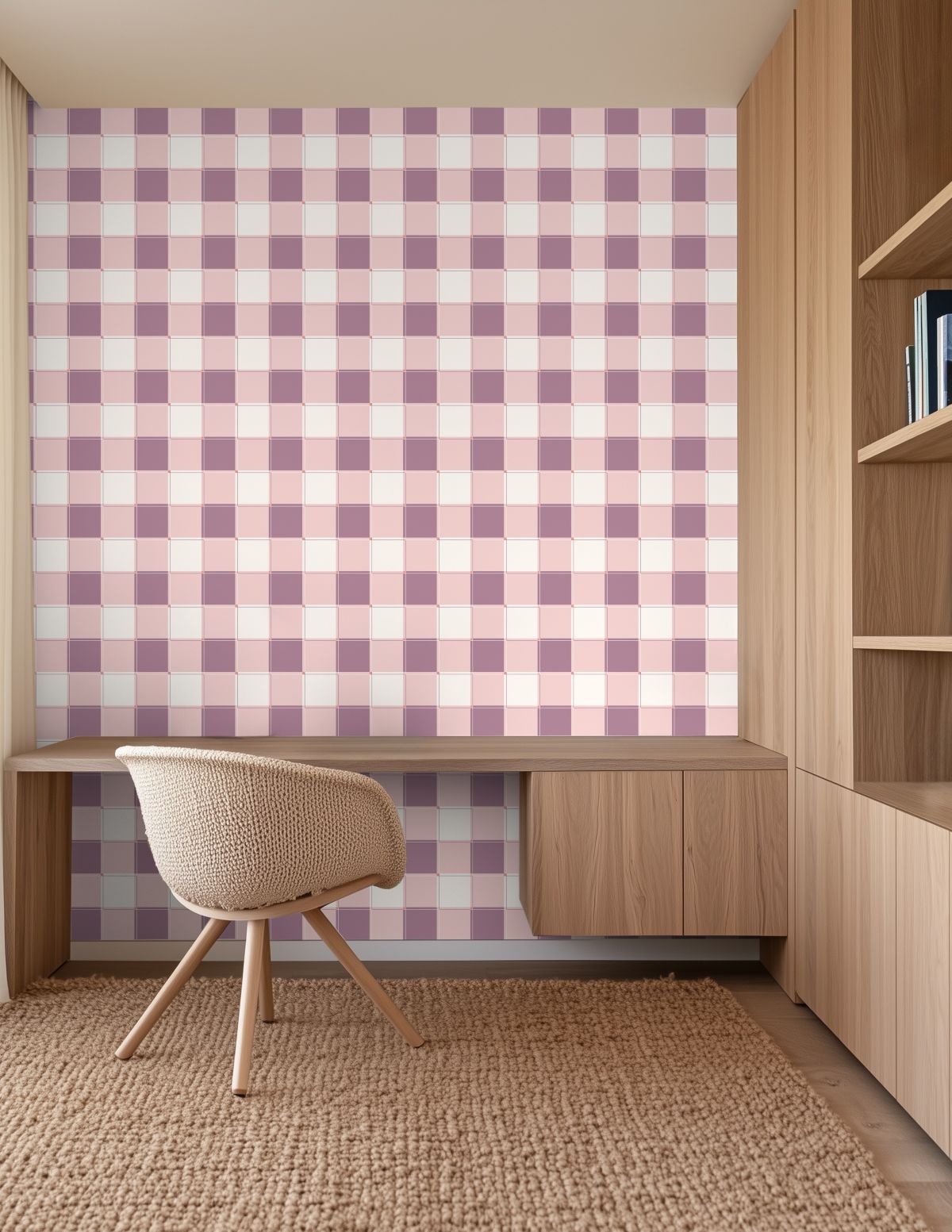Blokken behang kinderkamer meisjeskamer roze mauve tienerkamer