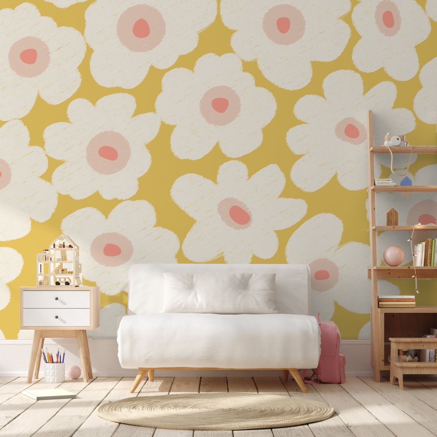 Bloemen behang oor meisjeskamer bloemen fotobehang kinderkamer geel