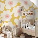 Bloemen behang oor meisjeskamer bloemen fotobehang kinderkamer geel