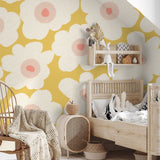 Bloemen behang oor meisjeskamer bloemen fotobehang kinderkamer geel
