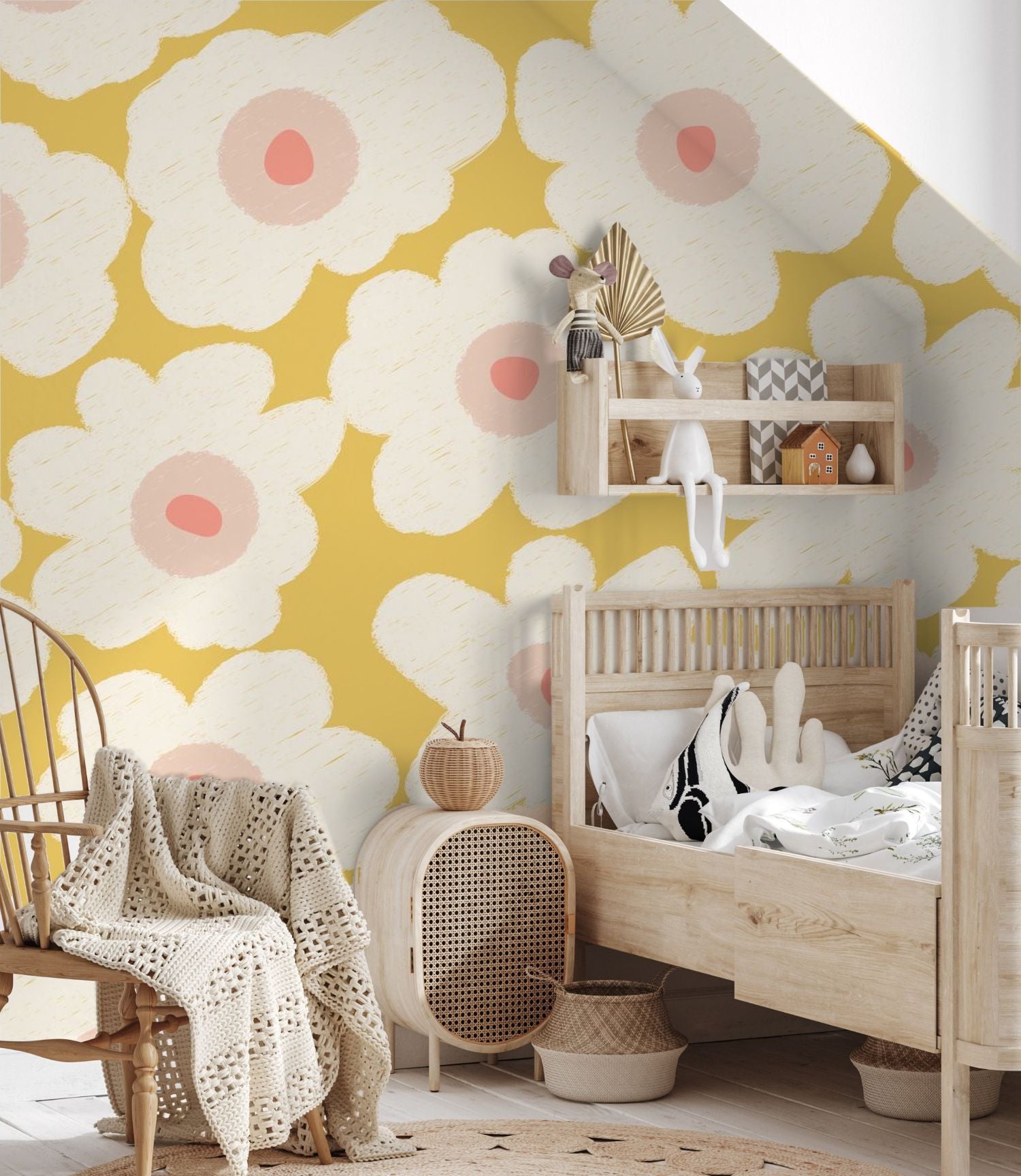Bloemen behang oor meisjeskamer bloemen fotobehang kinderkamer geel