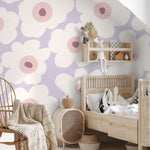 Bloemen behang kinderkamer fotobehang op maat bloom lila