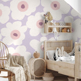 Bloemen behang kinderkamer fotobehang op maat bloom lila