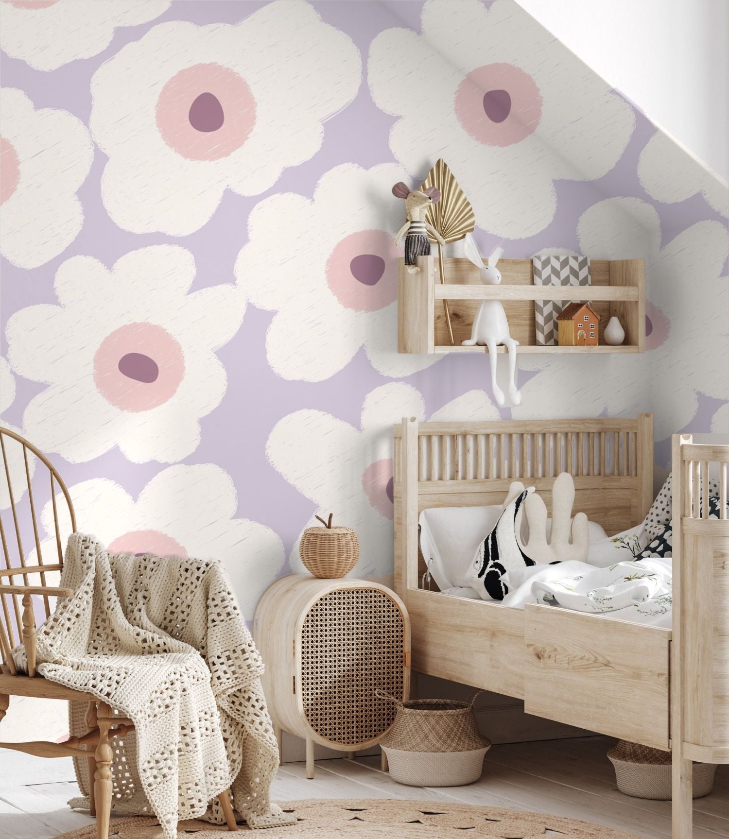 Bloemen behang kinderkamer fotobehang op maat bloom lila