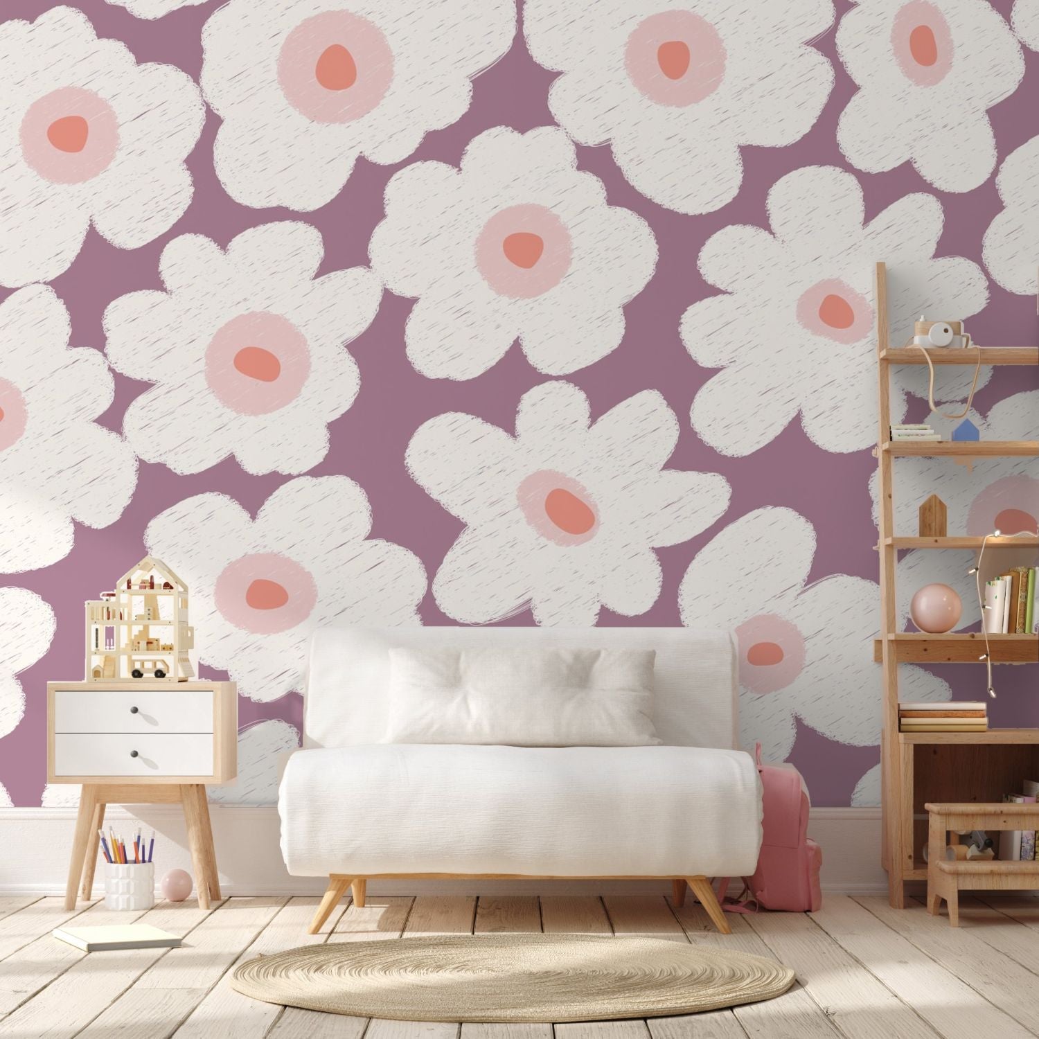 Bloemen behang voor meisjeskamer bloemen fotobehang kinderkamer mauve