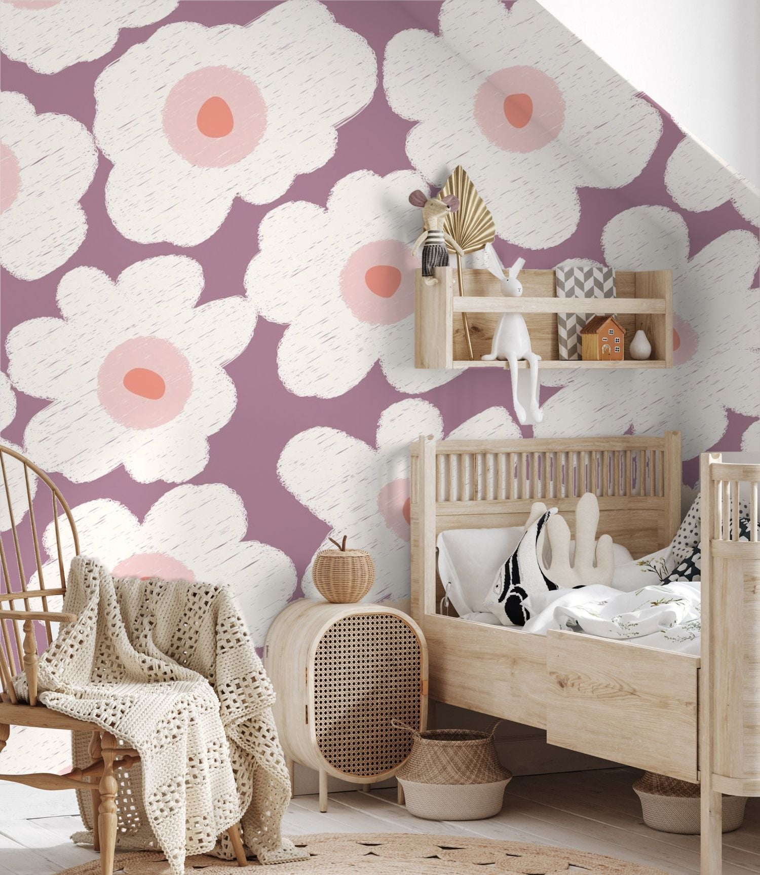 Bloemen behang voor meisjeskamer bloemen fotobehang kinderkamer mauve