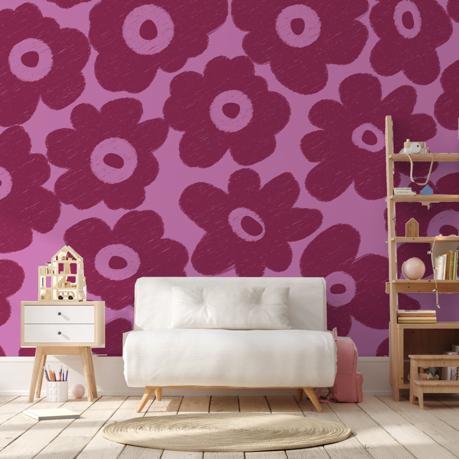 Bloemen behang voor meisjeskamer bloemen fotobehang kinderkamer roze burgundy Papr Walls