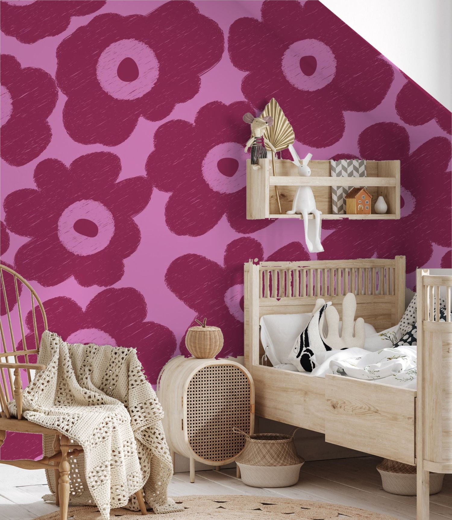 Bloemen behang voor meisjeskamer bloemen fotobehang kinderkamer roze burgundy Papr Walls