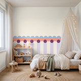 Fotobehang kinderkamer lambrisering koraal roze lila lichtblauw meisjeskamer