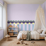 Fotobehang lambrisering meisjeskamer lila blauw groen
