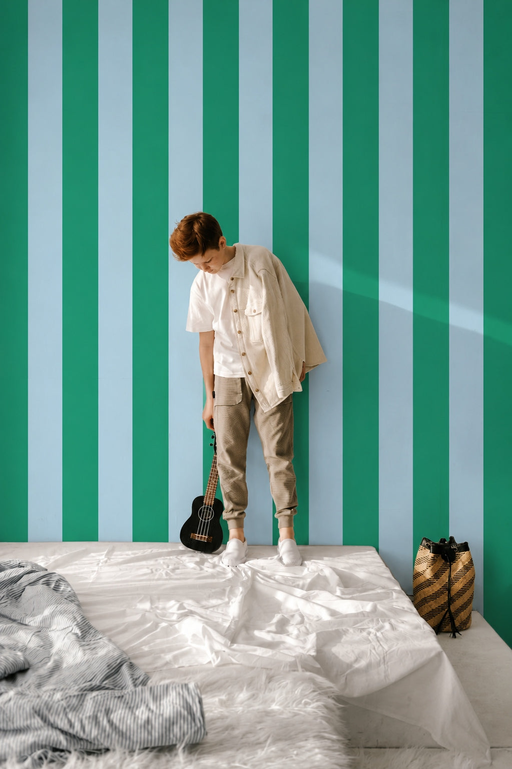 Papr Walls kinderbehang strepen behang kinderkamer teal lichtblauw