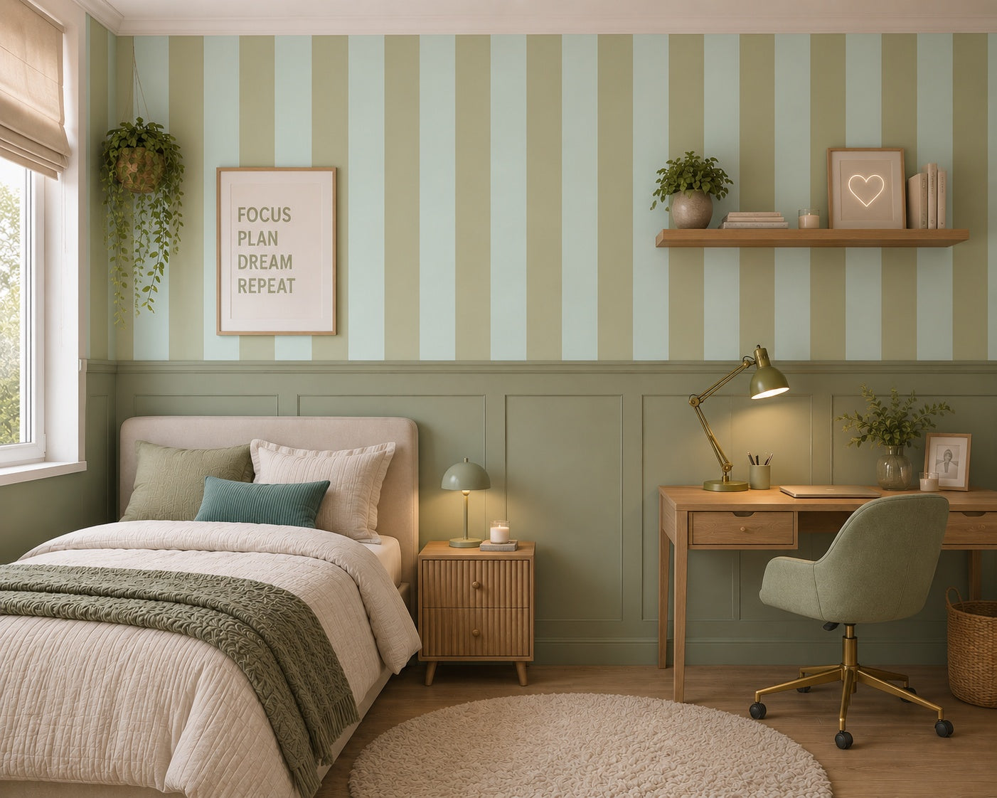 Papr Walls kinderbehang strepen behang kinderkamer mosgroen lichtblauw jongenskamer tienerkamer
