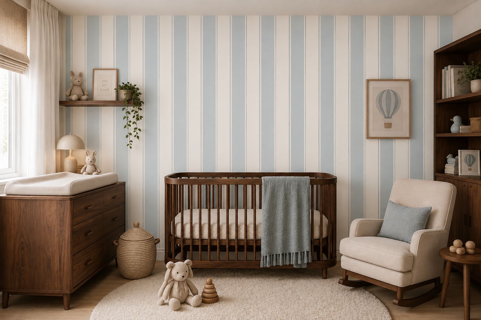 Strepen behang voor de kinderkamer babykamer lichtblauw
