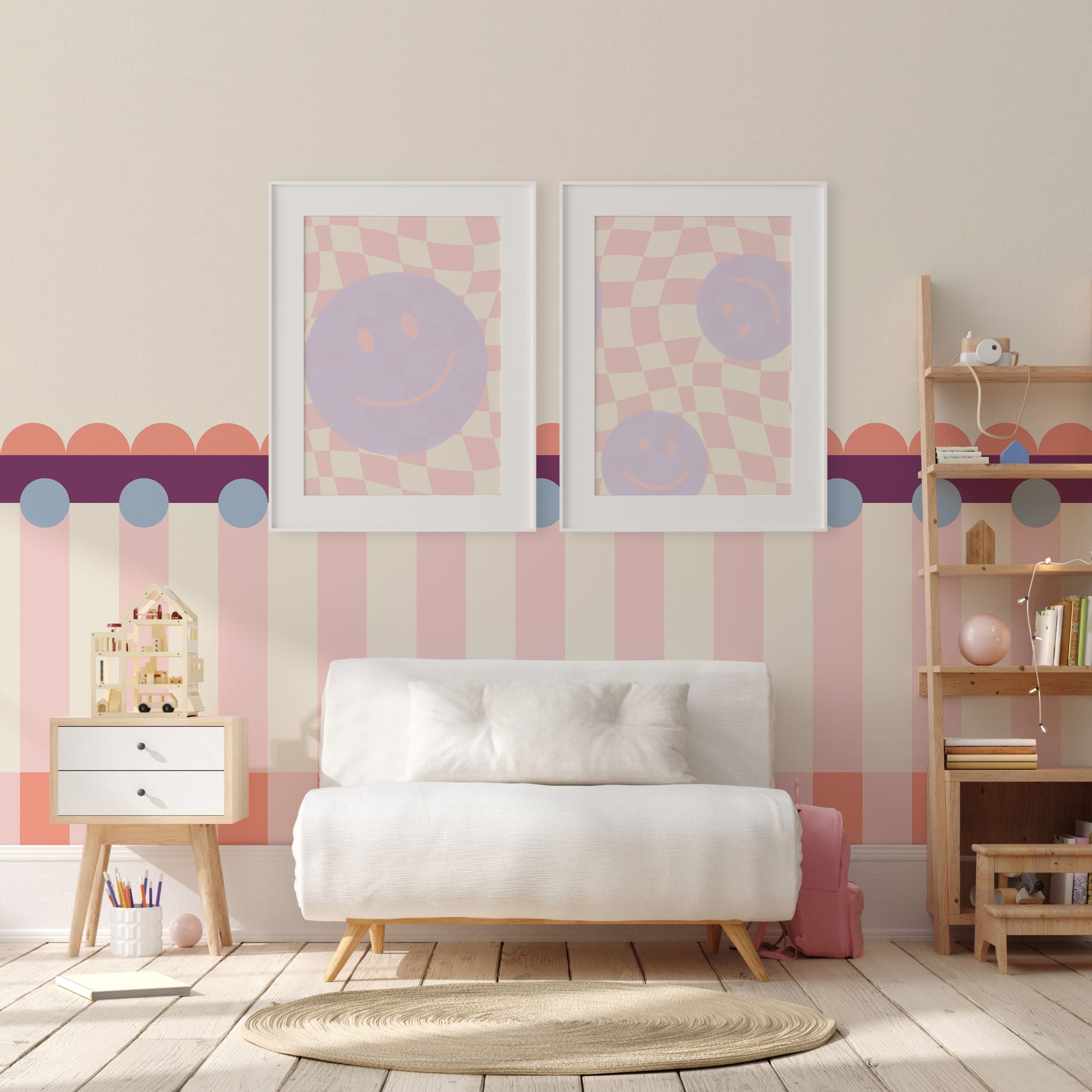 Fotobehang kinderkamer lambrisering koraal roze meisjeskamer
