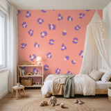 Leopard behang kinderkamer luipaard fotobehang meidenkamer tienerkamer koraal roze paars