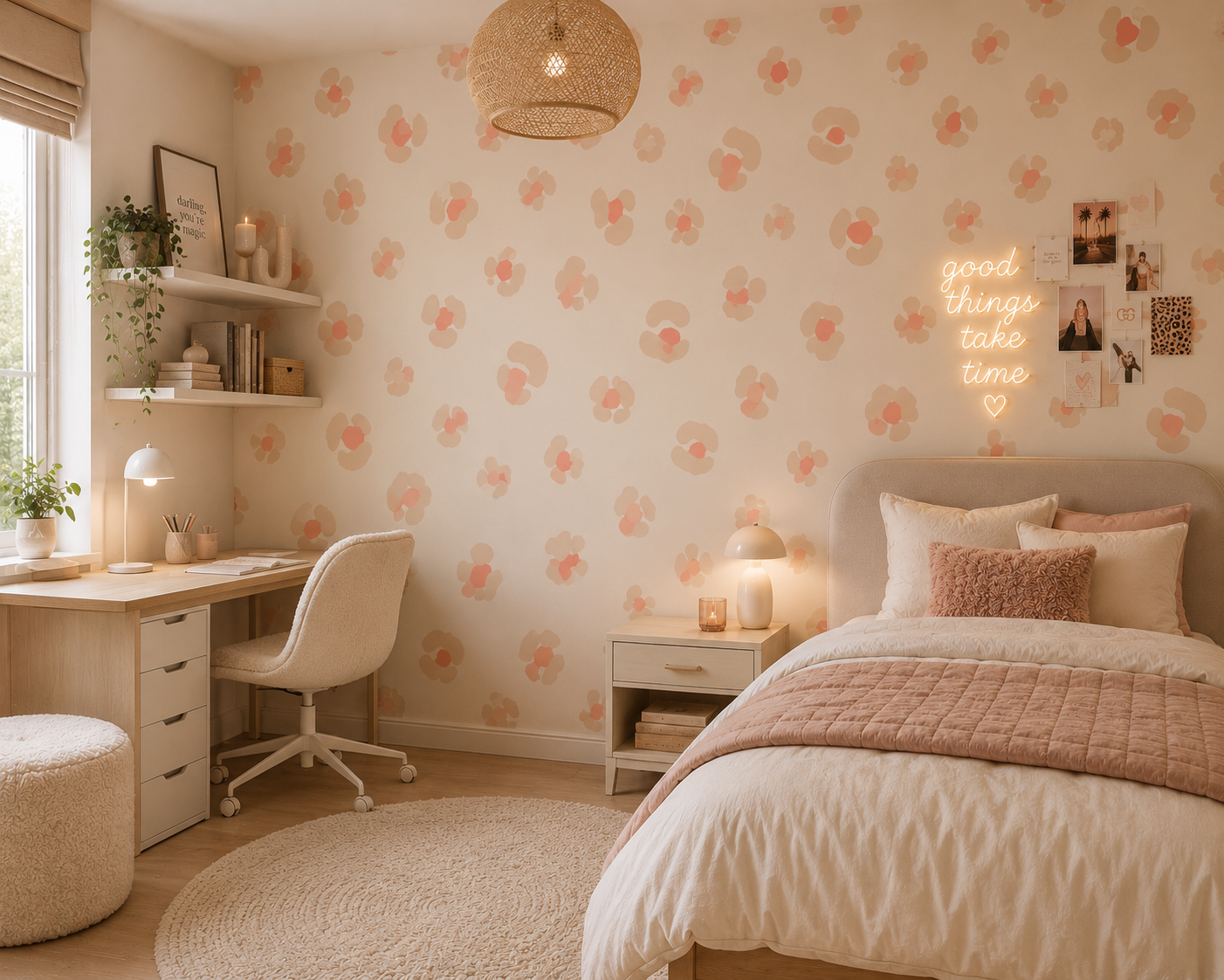 Leopard behang fotobehang wild spot voor de kinderkamer meisjeskamer tienerkamer creme roze