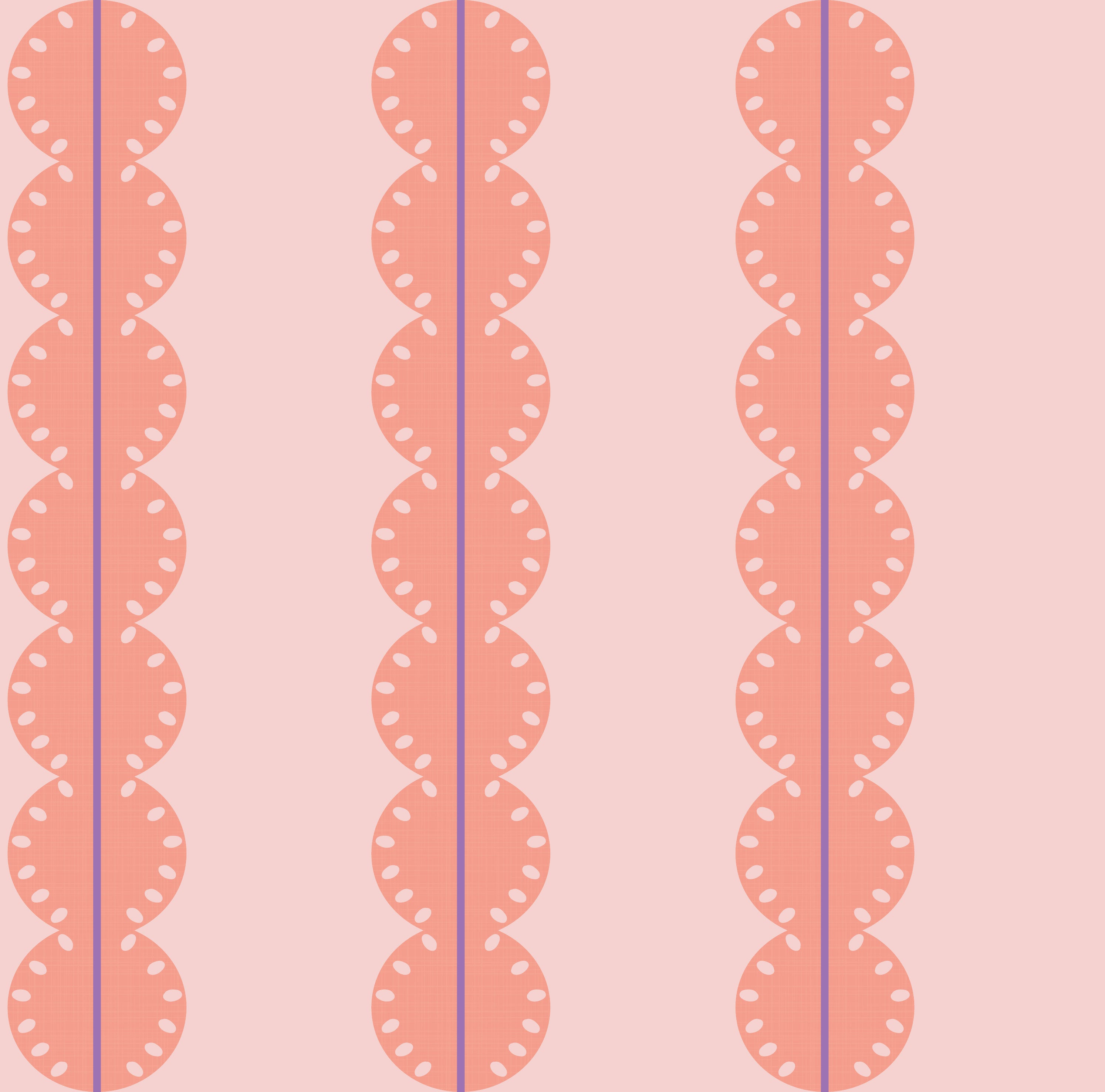 Gestreept behang met boogjes voor meisjeskamer of babykamer koraal roze met paars papr walls bubble dot koraal roze paars
