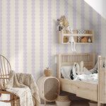 Gestreept behang met boogjes voor meisjeskamer of babykamer lila met geel papr walls bubble dot lila geel
