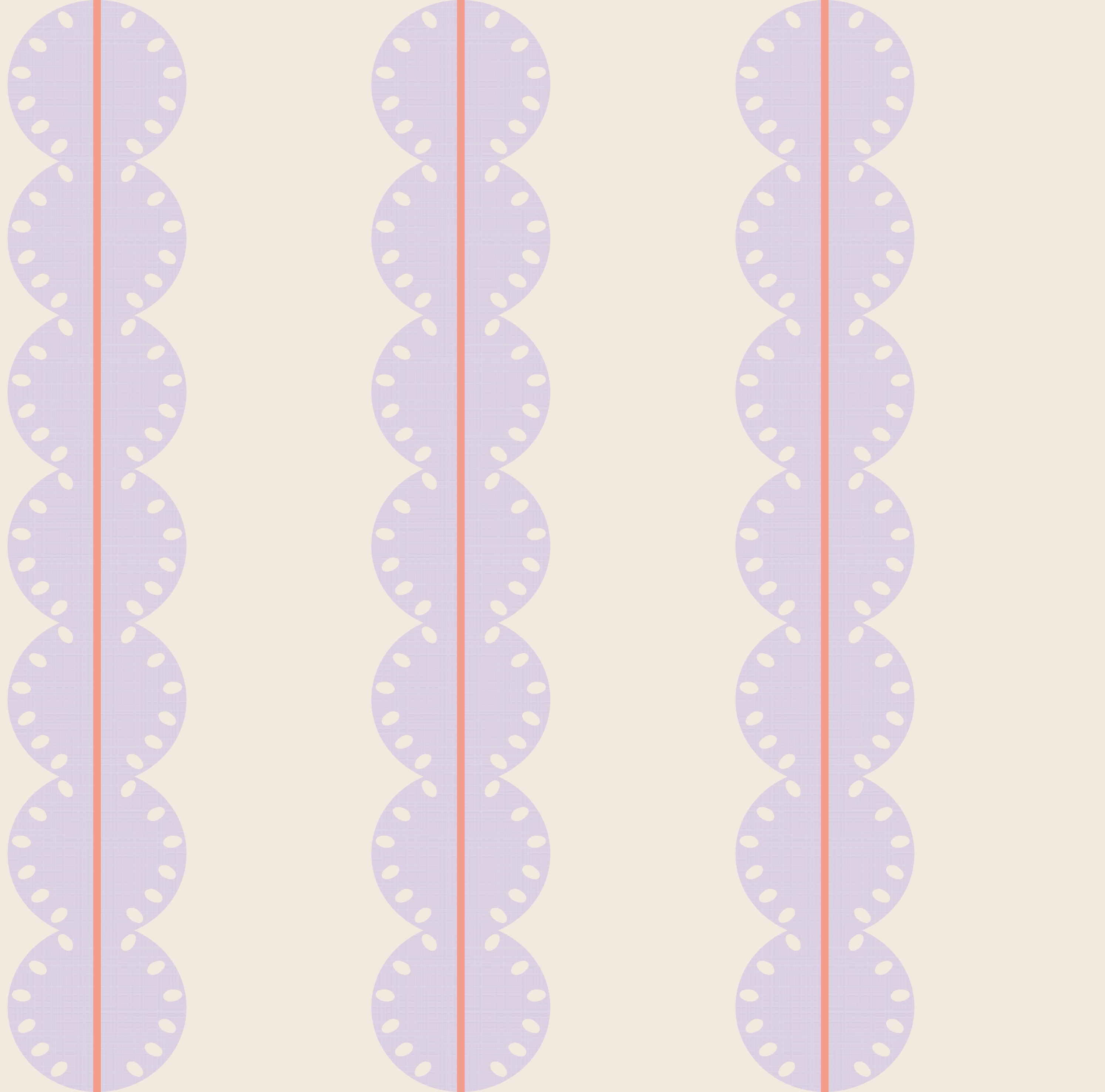 Gestreept behang met boogjes voor meisjeskamer of babykamer lila met koraal roze papr walls bubble dot lila koraal