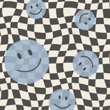 Smiley behang fotobehang kinderkamer tienerkamer jongenskamer blauw zwart wit geblokt