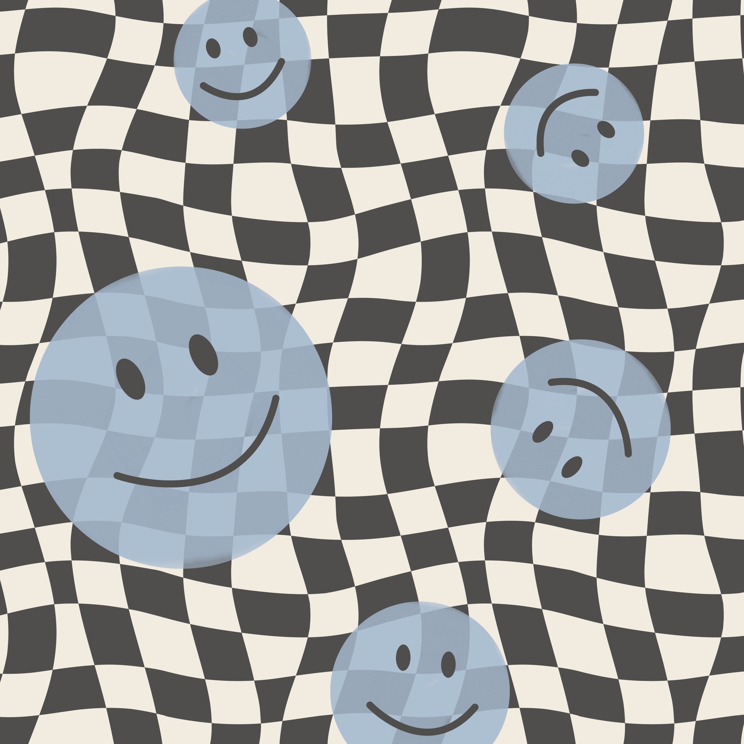 Smiley behang fotobehang kinderkamer tienerkamer jongenskamer blauw zwart wit geblokt