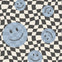 Smiley behang fotobehang kinderkamer tienerkamer jongenskamer blauw zwart wit geblokt