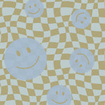 Smiley behang fotobehang kinderkamer tienerkamer jongenskamer blauw groen geblokt