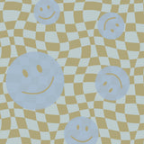 Smiley behang fotobehang kinderkamer tienerkamer jongenskamer blauw groen geblokt