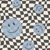 Smiley behang fotobehang kinderkamer tienerkamer jongenskamer blauw zwart wit geblokt