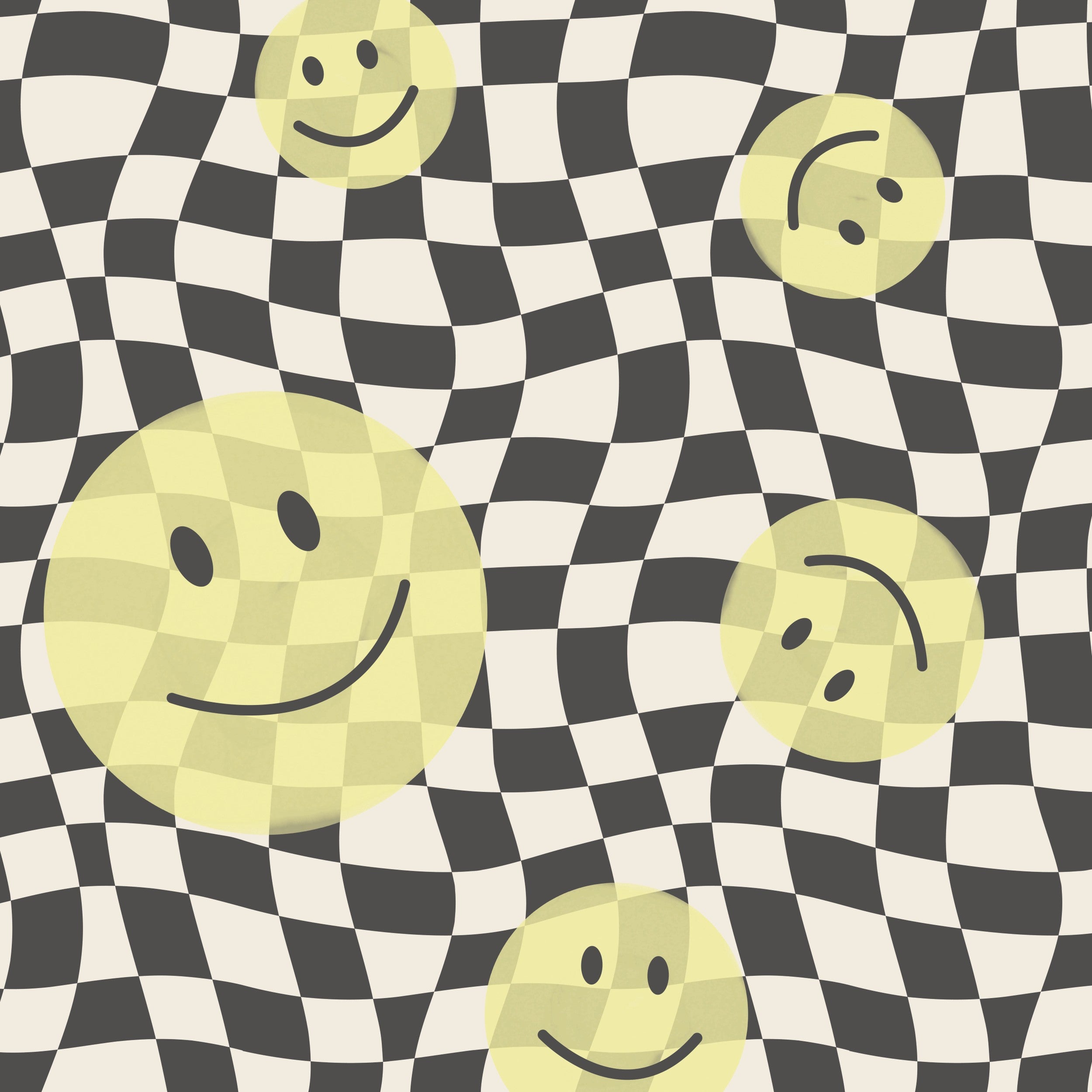 Smiley behang fotobehang kinderkamer tienerkamer jongenskamer geel zwart wit geblokt