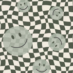 Smiley behang fotobehang voor kinderkamer tienerkamer zwart wit geblokt met groene smiley