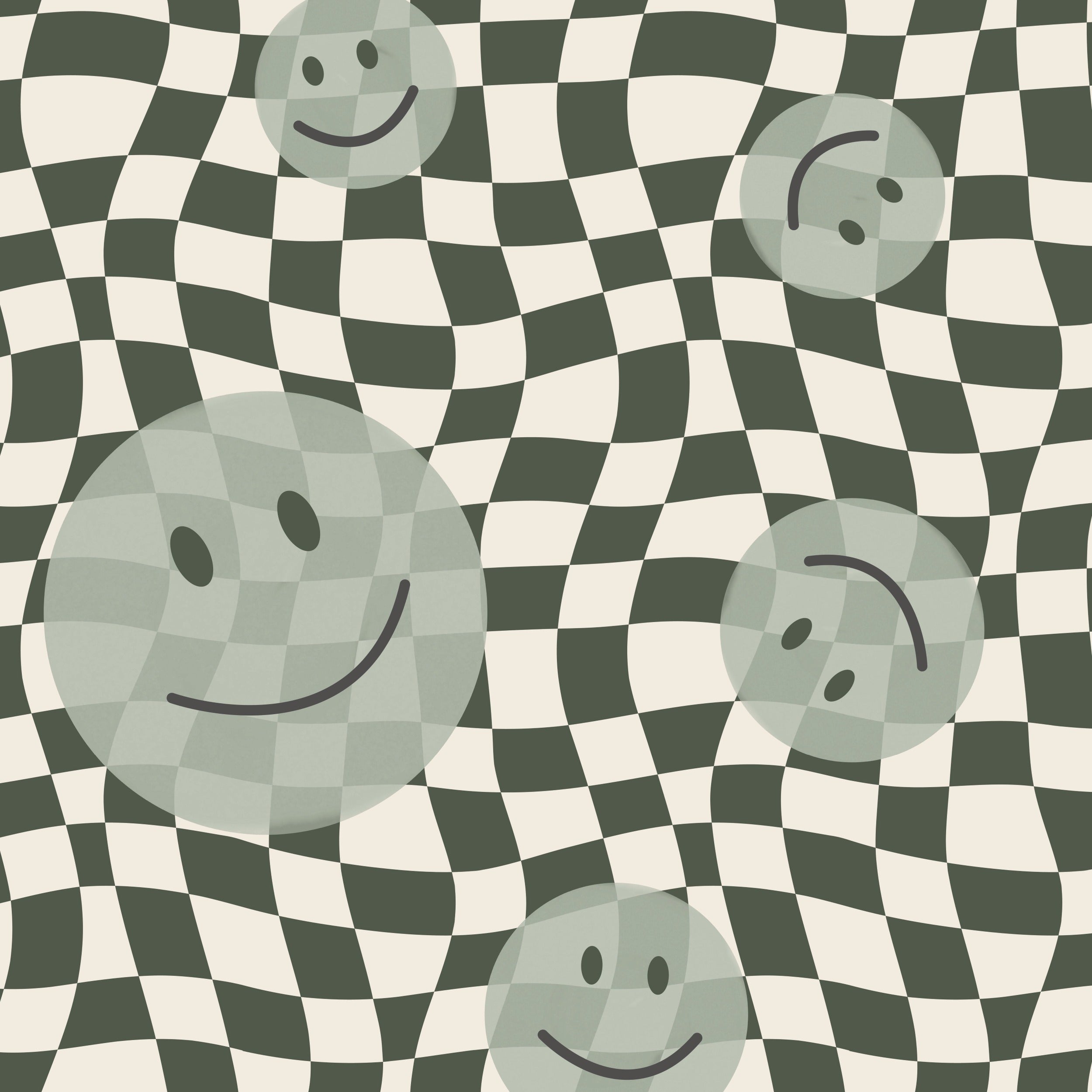 Smiley behang fotobehang voor kinderkamer tienerkamer zwart wit geblokt met groene smiley