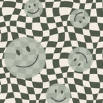Smiley behang fotobehang voor kinderkamer tienerkamer zwart wit geblokt met groene smiley