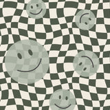Smiley behang fotobehang voor kinderkamer tienerkamer zwart wit geblokt met groene smiley