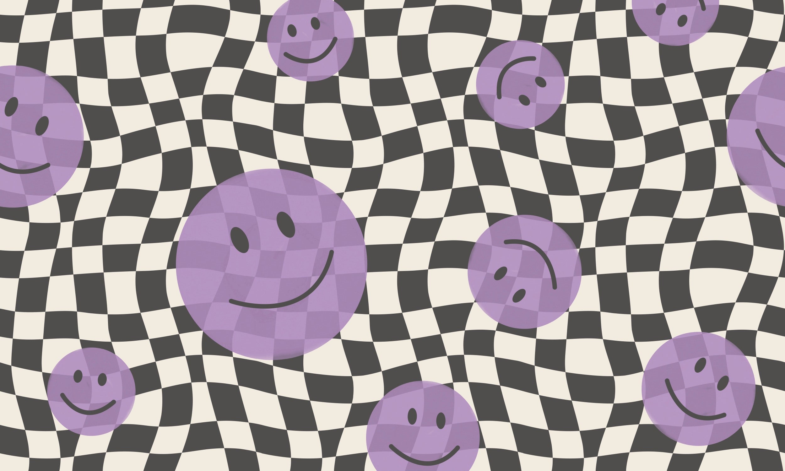 Smiley behang fotobehang kinderkamer tienerkamer meisjeskamer paars zwart wit geblokt