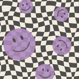 Smiley behang fotobehang kinderkamer tienerkamer meisjeskamer paars zwart wit geblokt