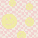 Smiley behang fotobehang kinderkamer tienerkamer meisjeskamer roze geel geblokt