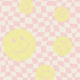 Smiley behang fotobehang kinderkamer tienerkamer meisjeskamer roze geel geblokt