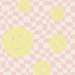Smiley behang fotobehang kinderkamer tienerkamer meisjeskamer roze geel geblokt