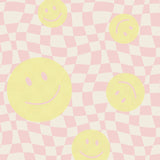 Smiley behang fotobehang kinderkamer tienerkamer meisjeskamer roze geel geblokt