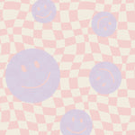 Smiley behang fotobehang kinderkamer tienerkamer meisjeskamer roze lila geblokt