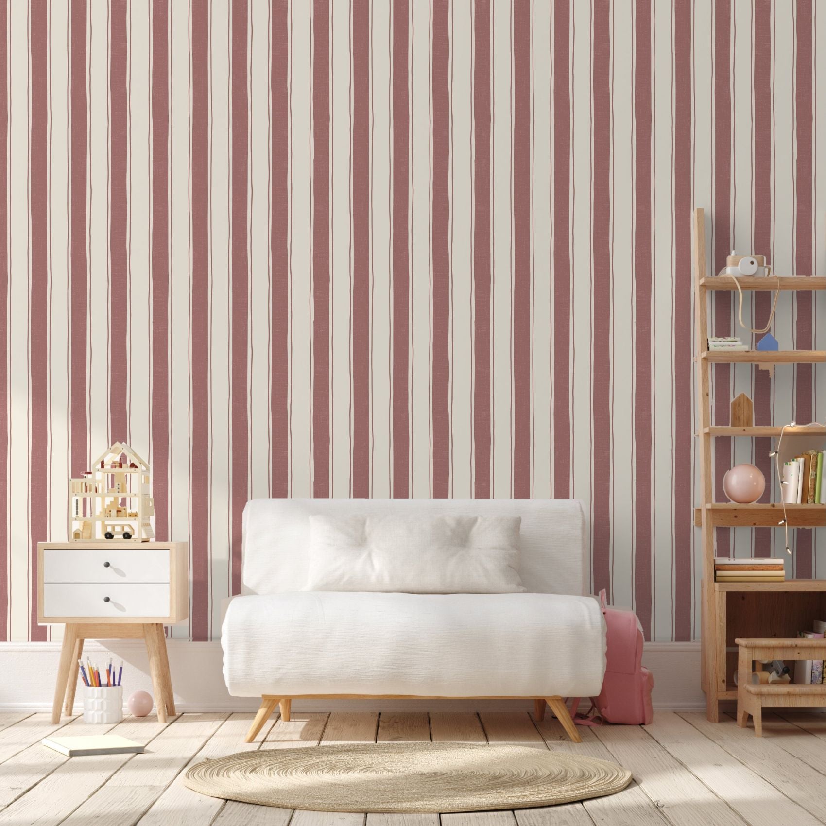 Papr Walls kinderbehang strepen behang kinderkamer burgundy
