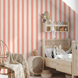 Strepen behang kinderkamer meisjeskamer babykamer papr walls straight up small koraal roze