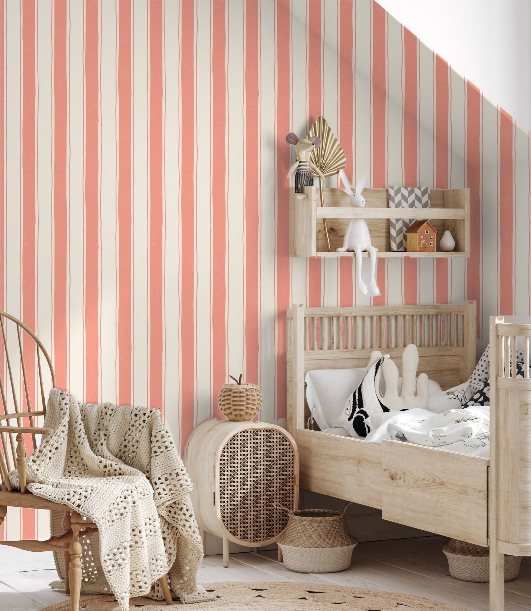 Strepen behang kinderkamer meisjeskamer babykamer papr walls straight up small koraal roze